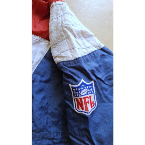 New England Patriots 90s STARTER puffer Pullover jacket yth L blue NFL Pro vtg - Picture 9 of 12